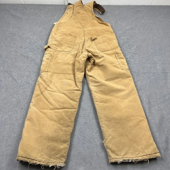 VTG Carhartt Bib Overalls Mens 36x30* Quilt Lined Double Knee Duck Canvas R03BRN